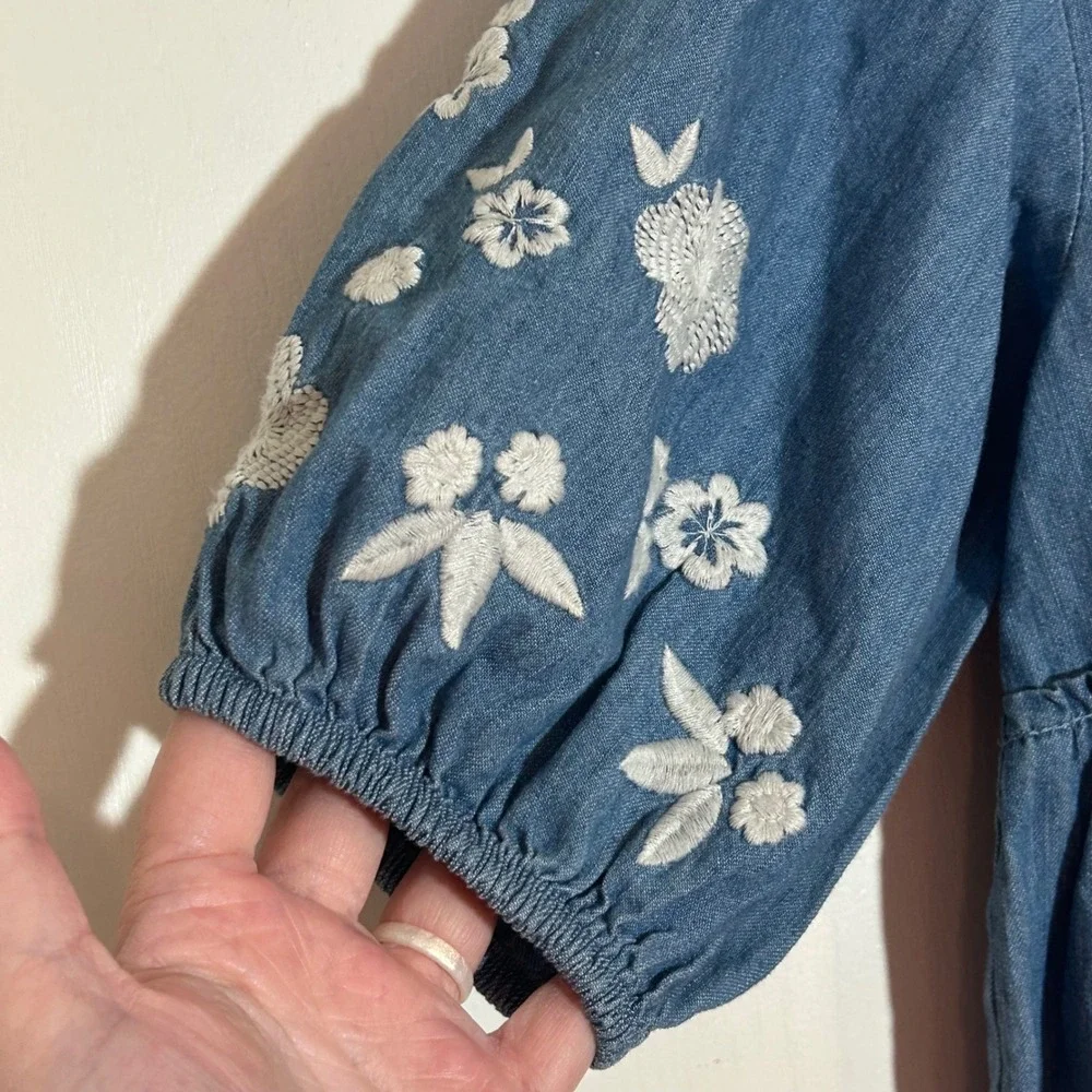 NWT Wonder Nation Girls XS 4-5 Blue Chambray Embroidered Bubble‎ Sleeve Dress